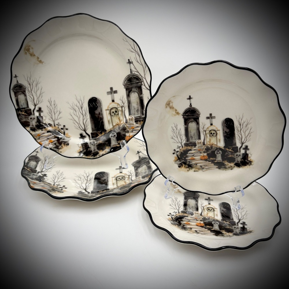 Potter's Studio Halloween Graveyard Dinner Plates Set of 4 Spooky Fall Decor